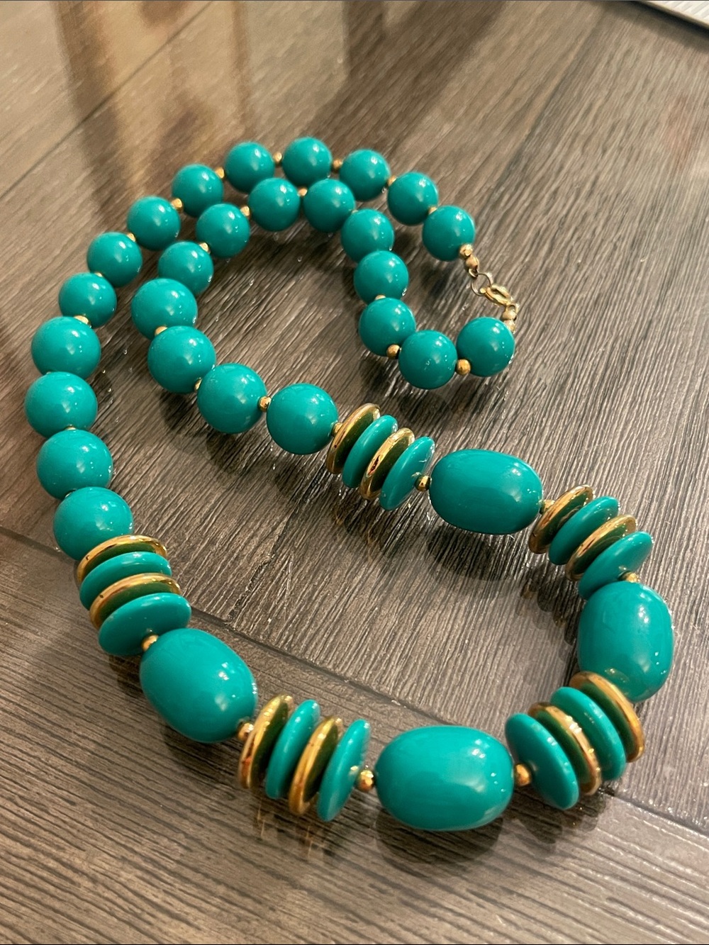 Vintage Chunky Beaded Statement Necklace Teal - Turquoise Colored